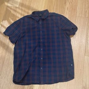 The North Face Button Up Shirt Mens XL Short Sleeve Navy Blue Red Check Plaid